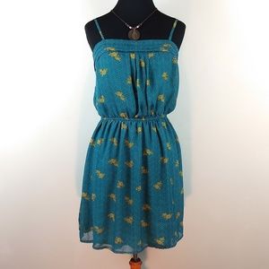 Teal/Gold Dress w/Chevron Pattern&Spaghetti Straps